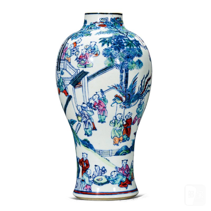 清乾隆 斗彩百子图梅瓶